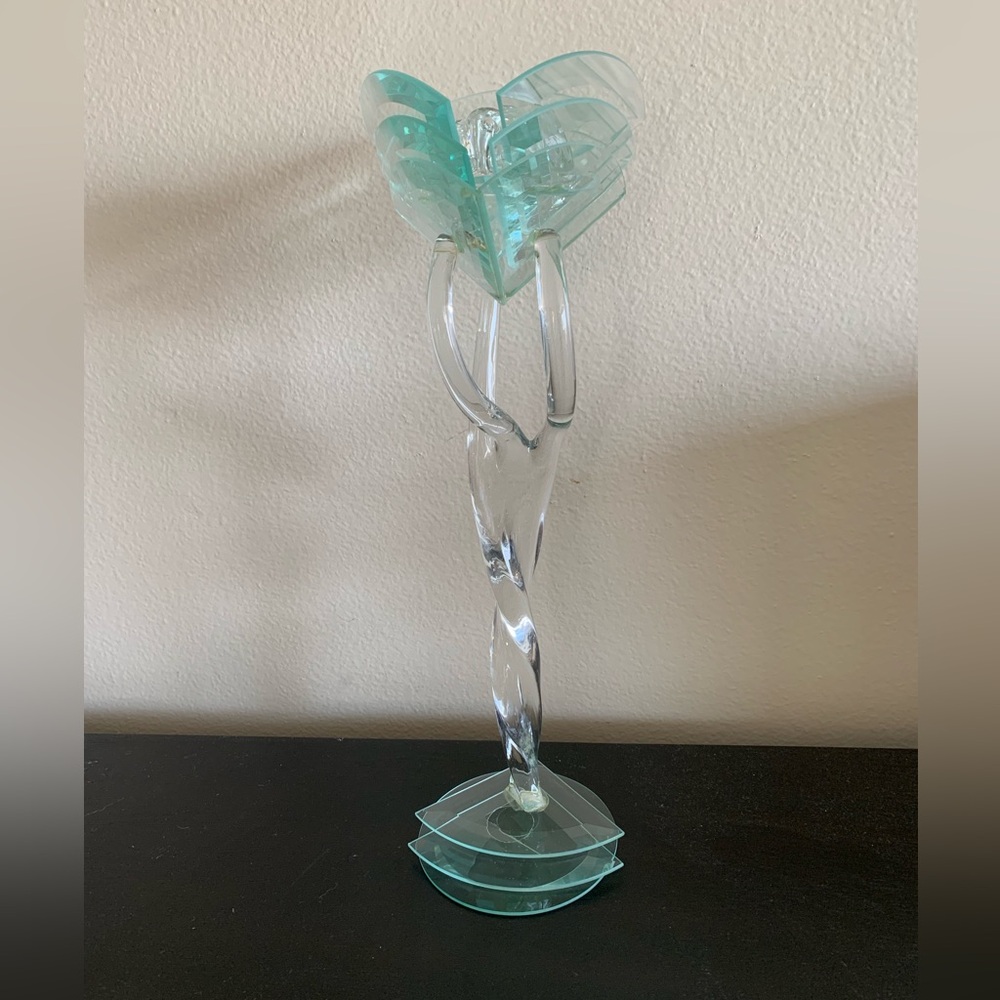Art Deco Artist Made Glass Fingertip Holding Long-stem Candlestick Holder